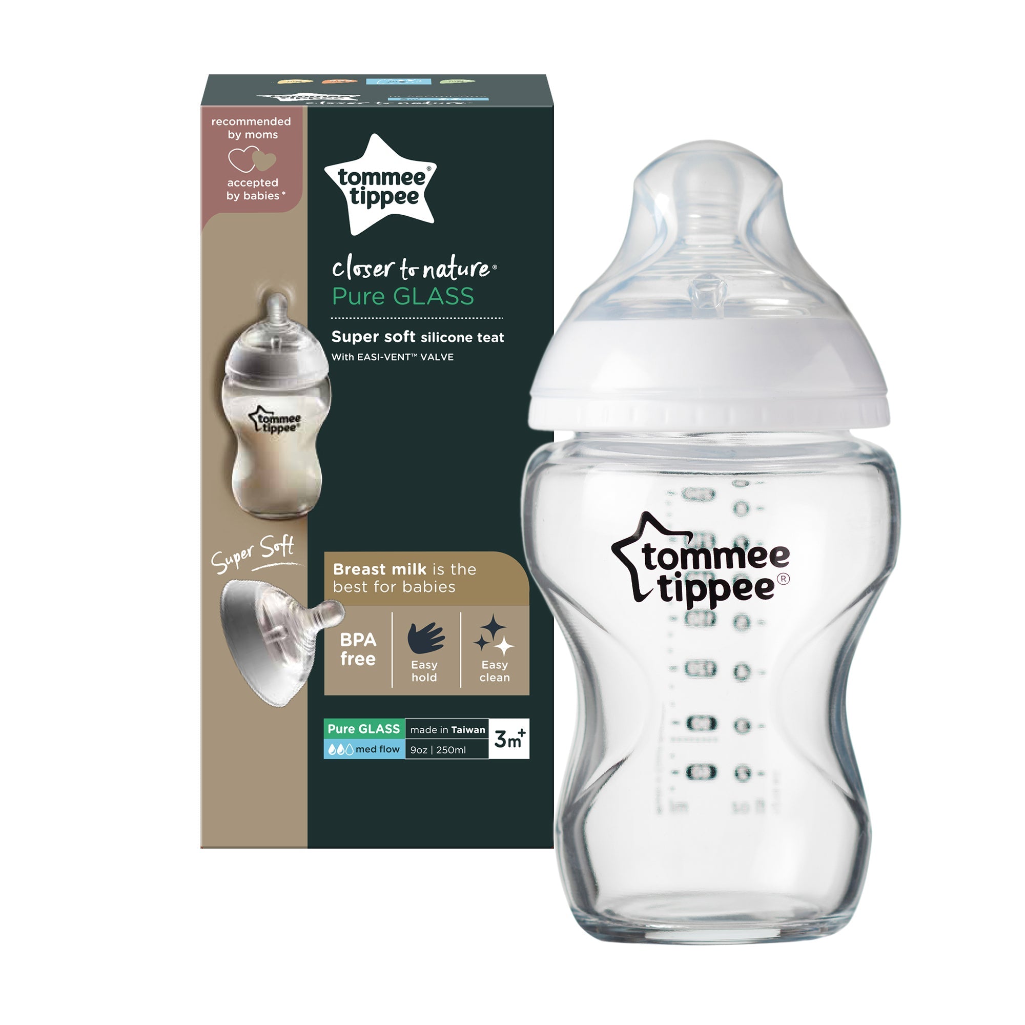 260ML/9OZ Glass Bottle Medium Flow Teat Tommee Tippee 422782