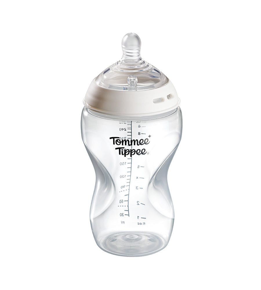 Tommee Tippee baby bottle on a white background