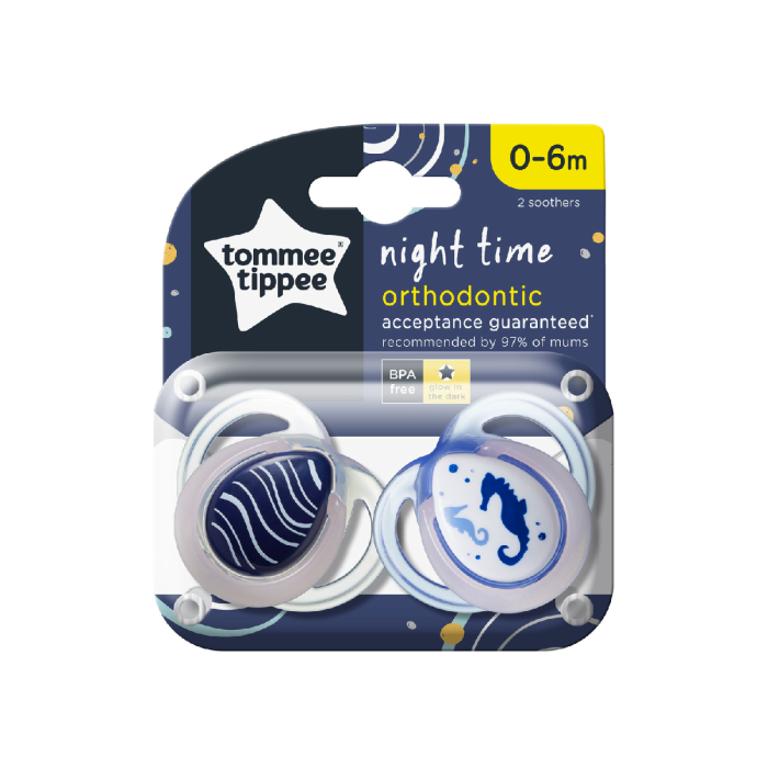 Night Time Soother 2-PK With Case Tommee Tippee 0-6M - 433372